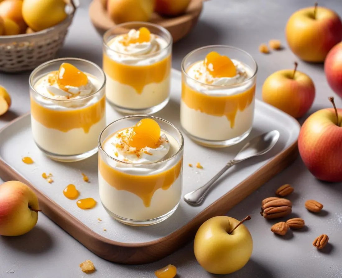 Verrines de mousse de ricotta, pommes et miel