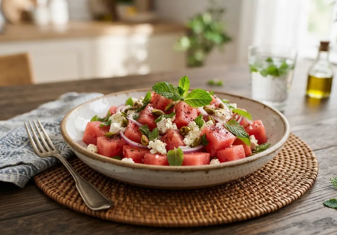 Salade fraîcheur de pastèque à la feta et menthe