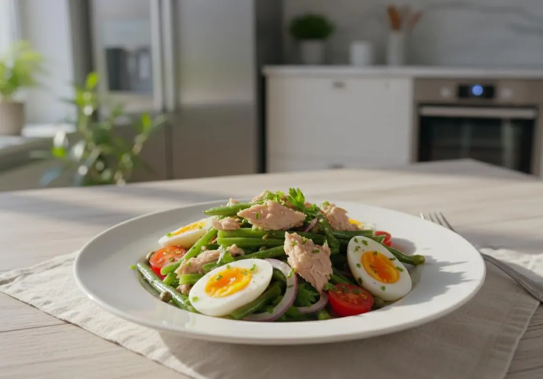 Salade de Haricots Verts au Thon et Œufs Mollets