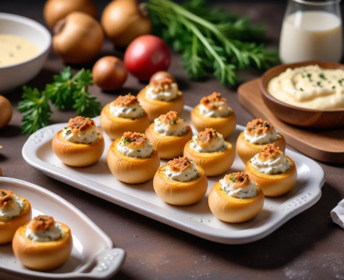 Bouchées de champignons farcis au fromage frais