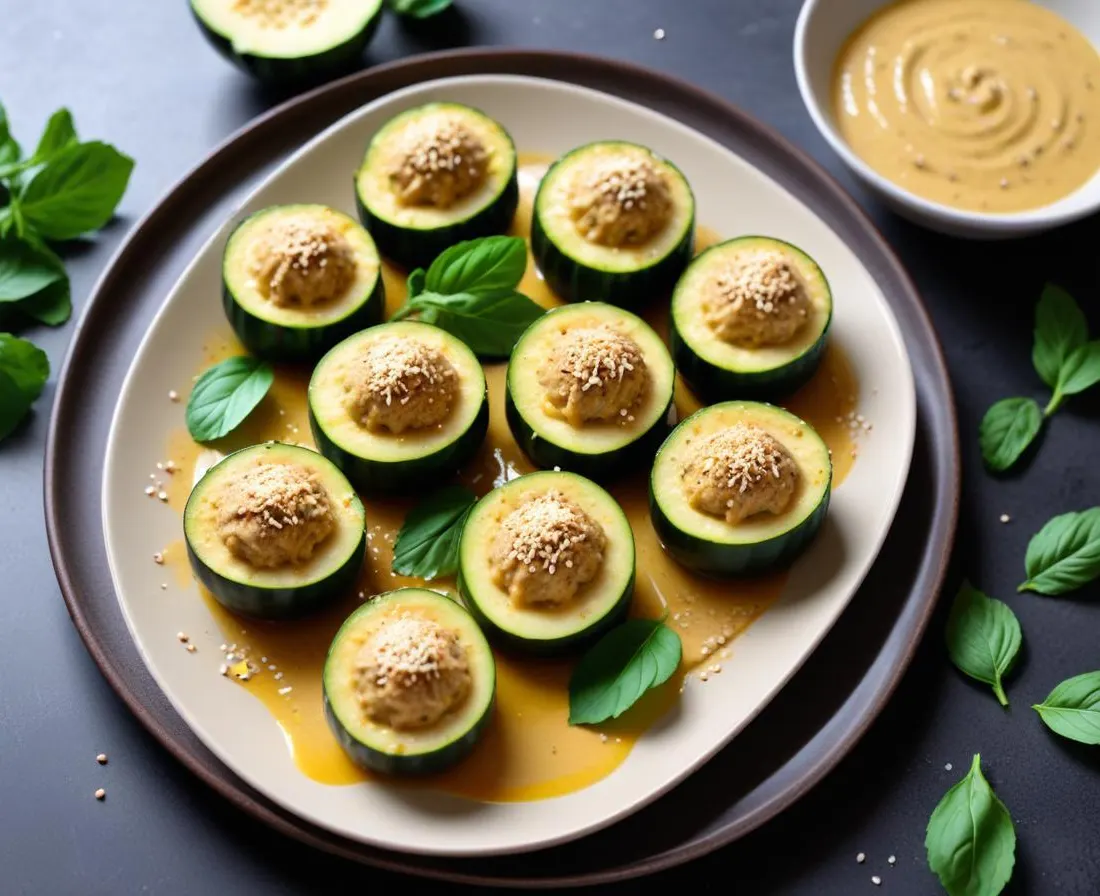 Fleurs de Courgette Farcies à la Menthe et au Sésame, Sauce Tahini au Citron