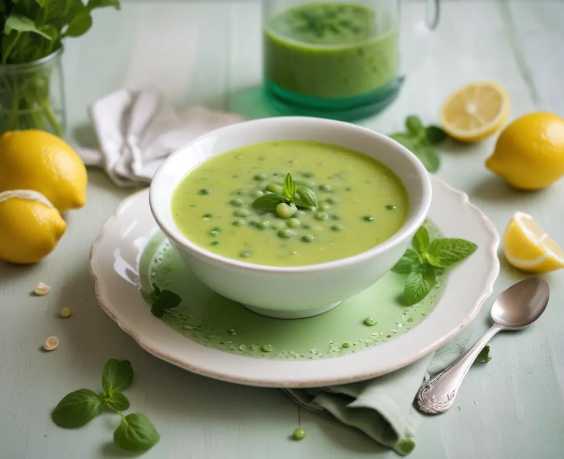 Soupe froide de petits pois, menthe et citron vert