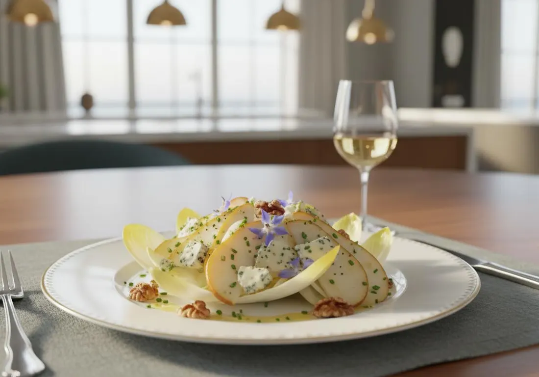 Salade d’endives, poires, noix et roquefort