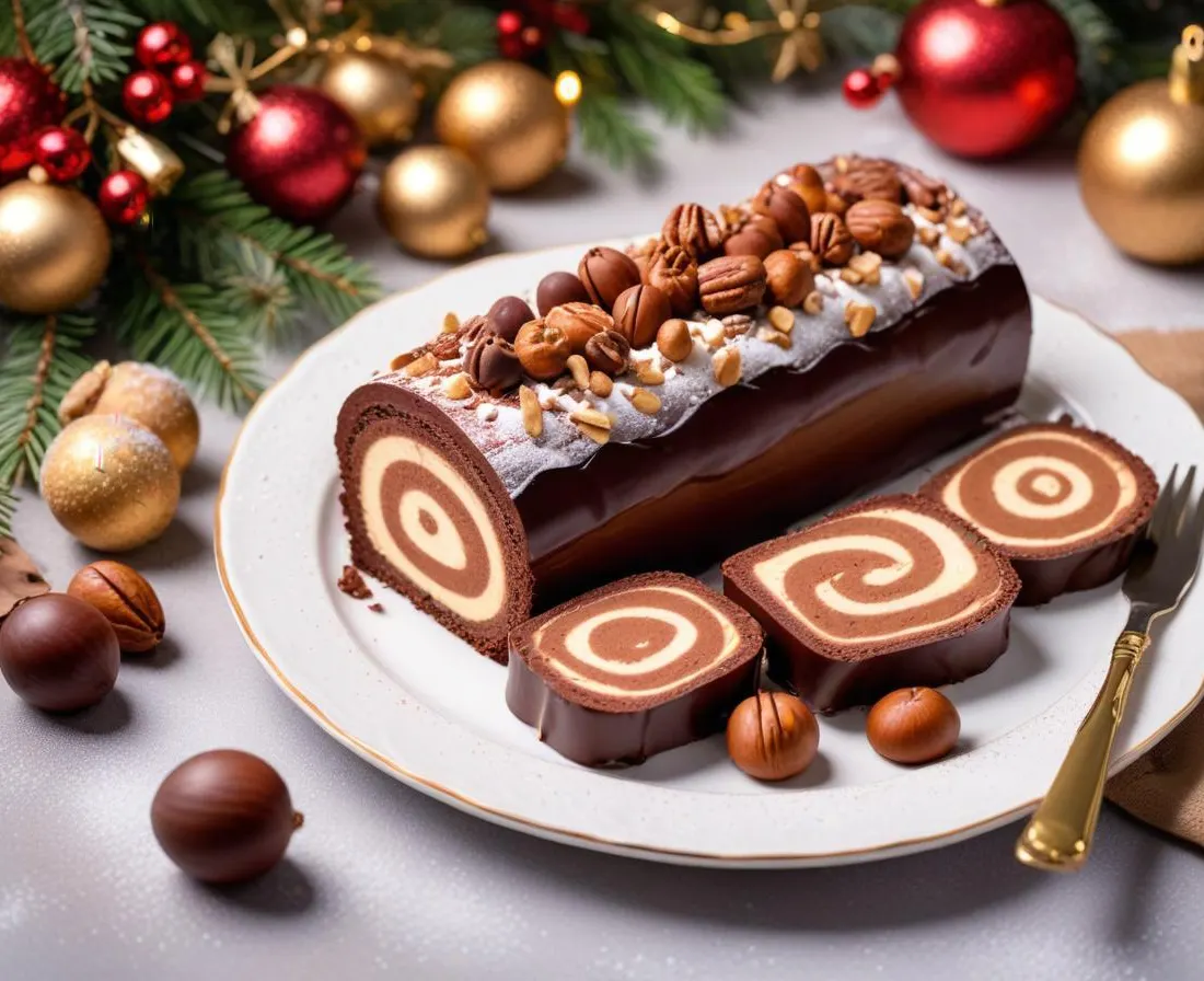 Bûche de Noël Moelleuse au Chocolat et à la Crème de Marrons
