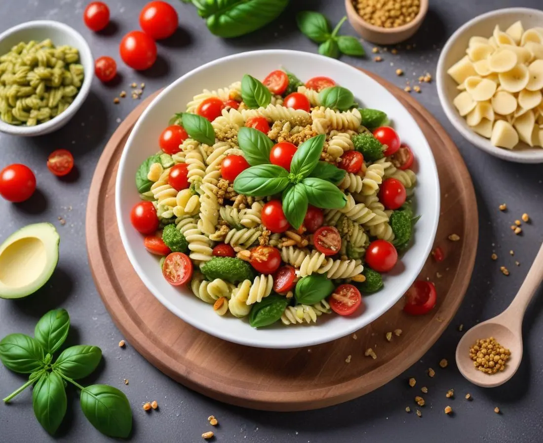 Salade de pâtes au pesto et légumes croquants