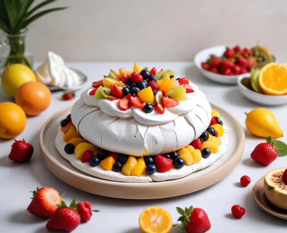 Pavlova aux fruits exotiques