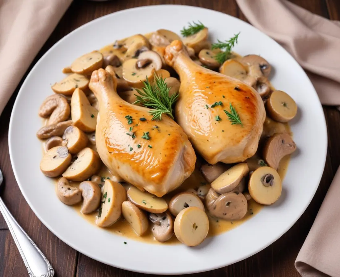 Cuisses de poulet à la crème et champignons frais