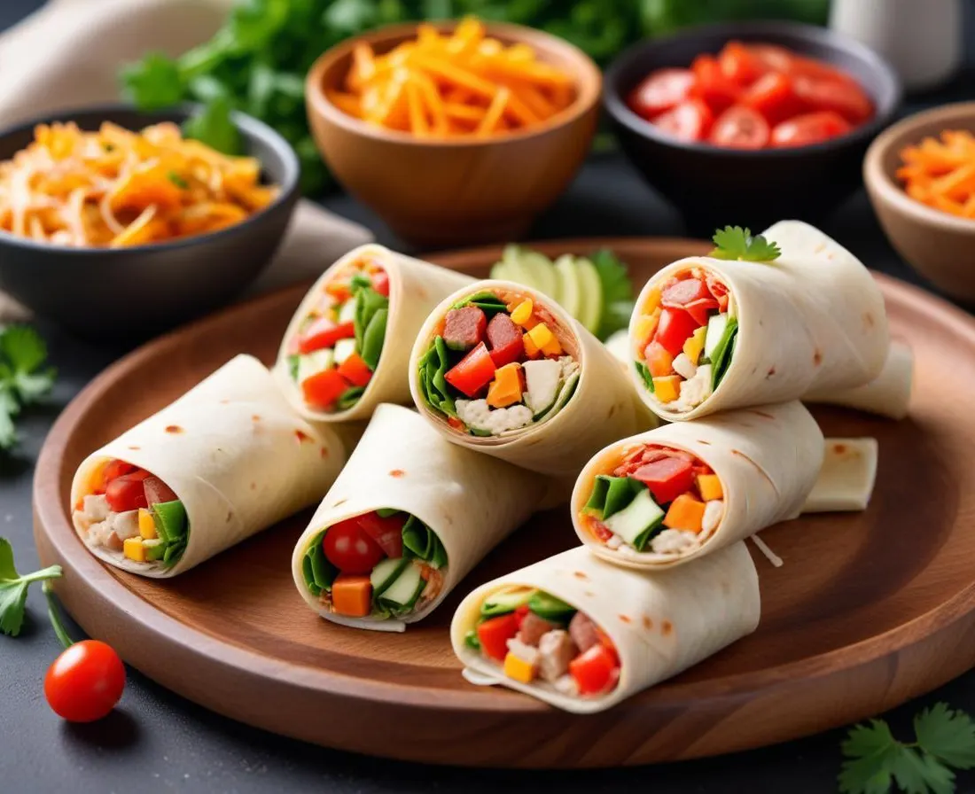 Bouchées de wrap roulé à la dinde et crudités