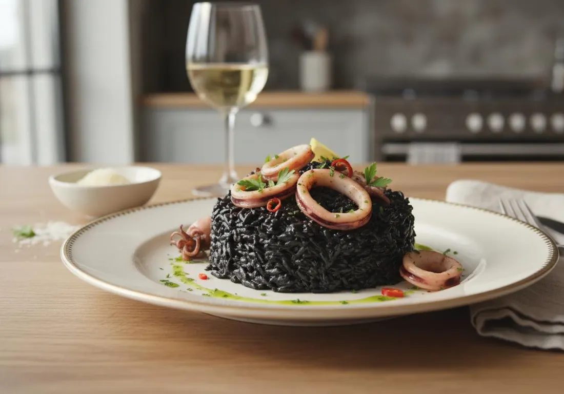 Risotto Noir à l'Encre de Seiche et Calamars