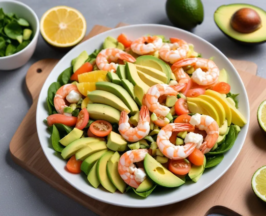 Salade fraîcheur pamplemousse, avocat et crevettes