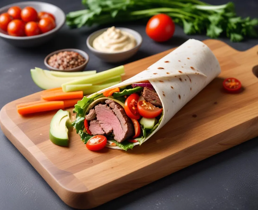 Wrap au Bœuf Mariné et Crudités Croquantes