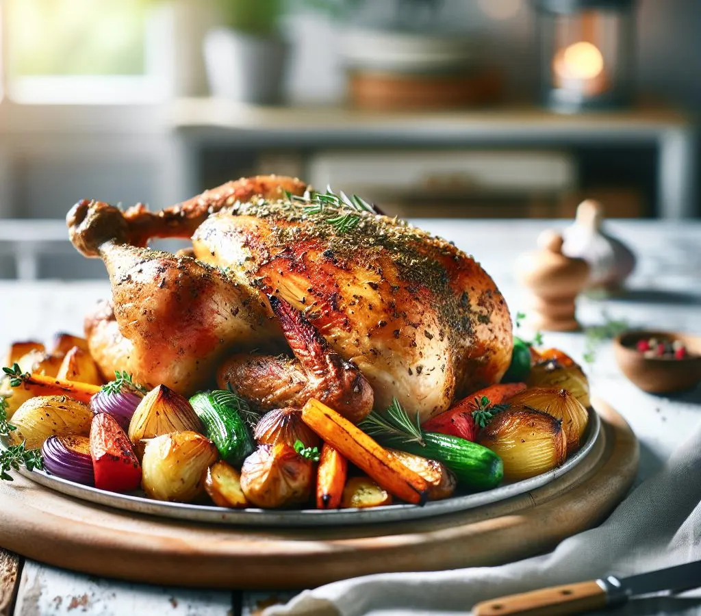Poulet rôti aux herbes de Provence et légumes rôtis