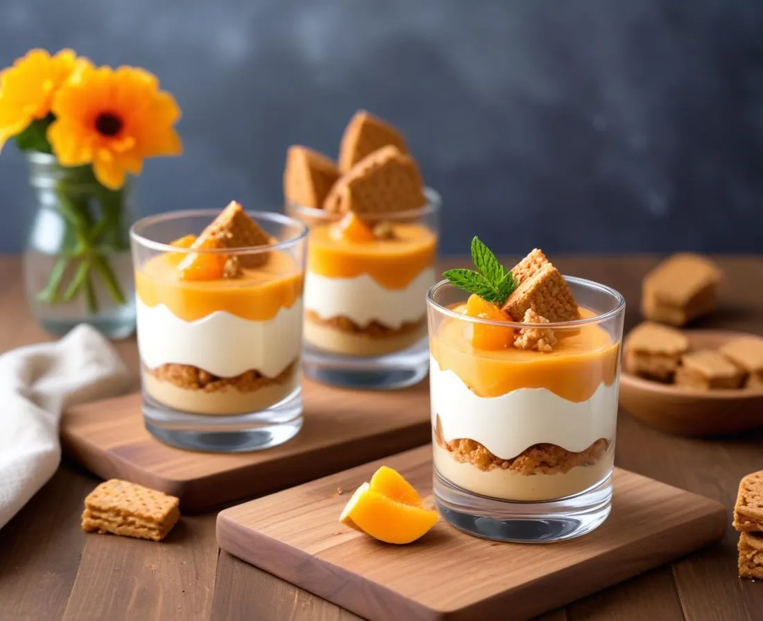Verrine gourmande pêche-mascarpone aux spéculoos