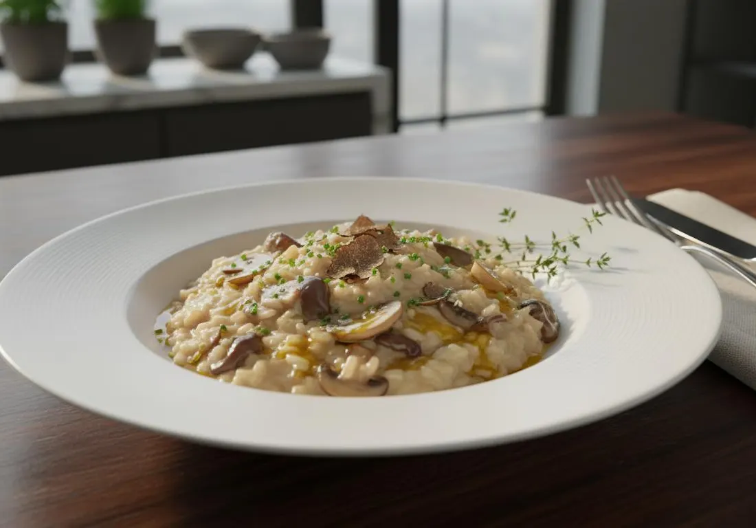 Risotto Crémeux aux Champignons des Bois et Huile de Truffe