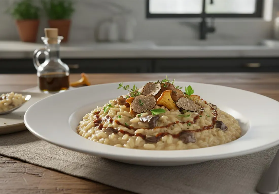 Risotto Crémeux aux Champignons des Bois et Huile de Truffe