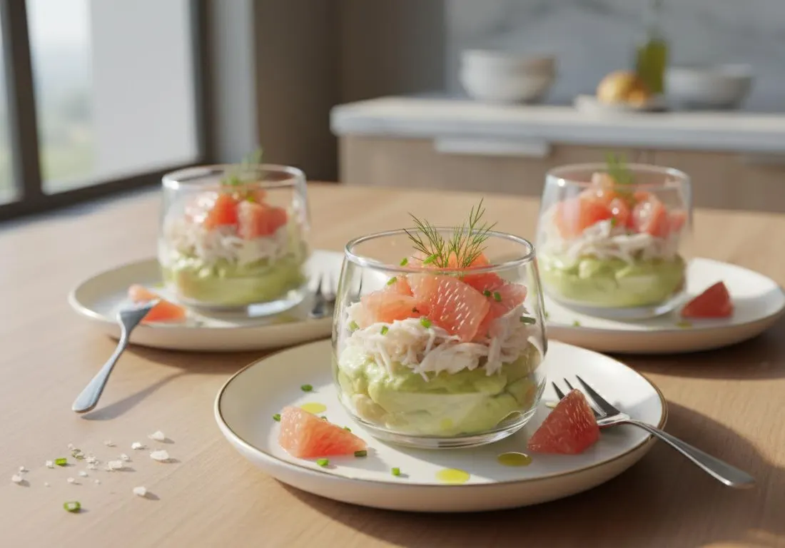 Verrines Fraîcheur d'Avocat, Crabe et Pamplemousse Rose