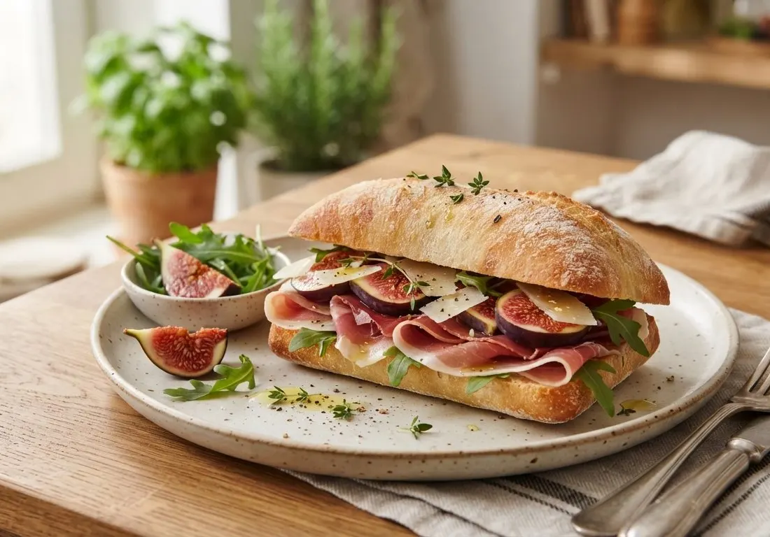 Sandwich ciabatta au jambon cru, figues et parmesan