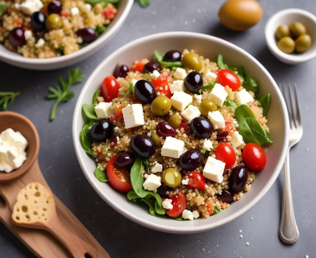 Salade Méditerranéenne au Quinoa, Feta et Olives