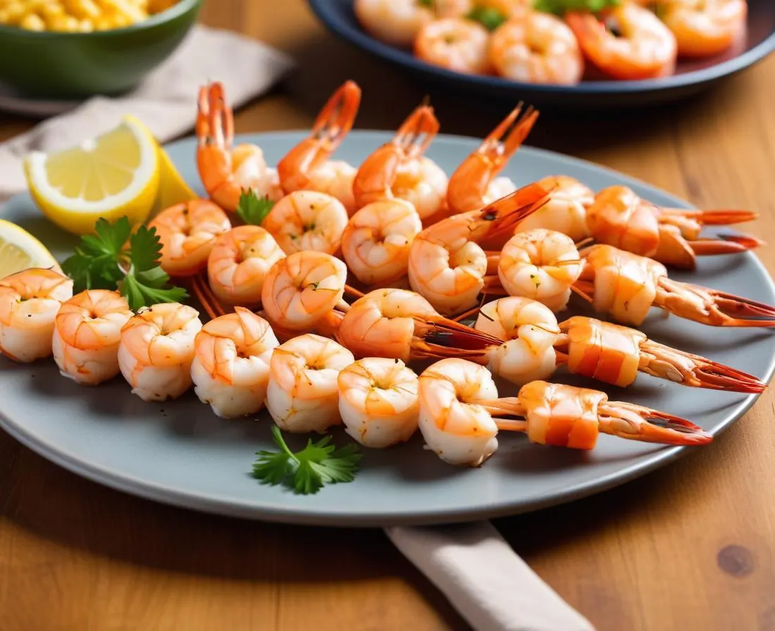 Mini-brochettes de crevettes marinées