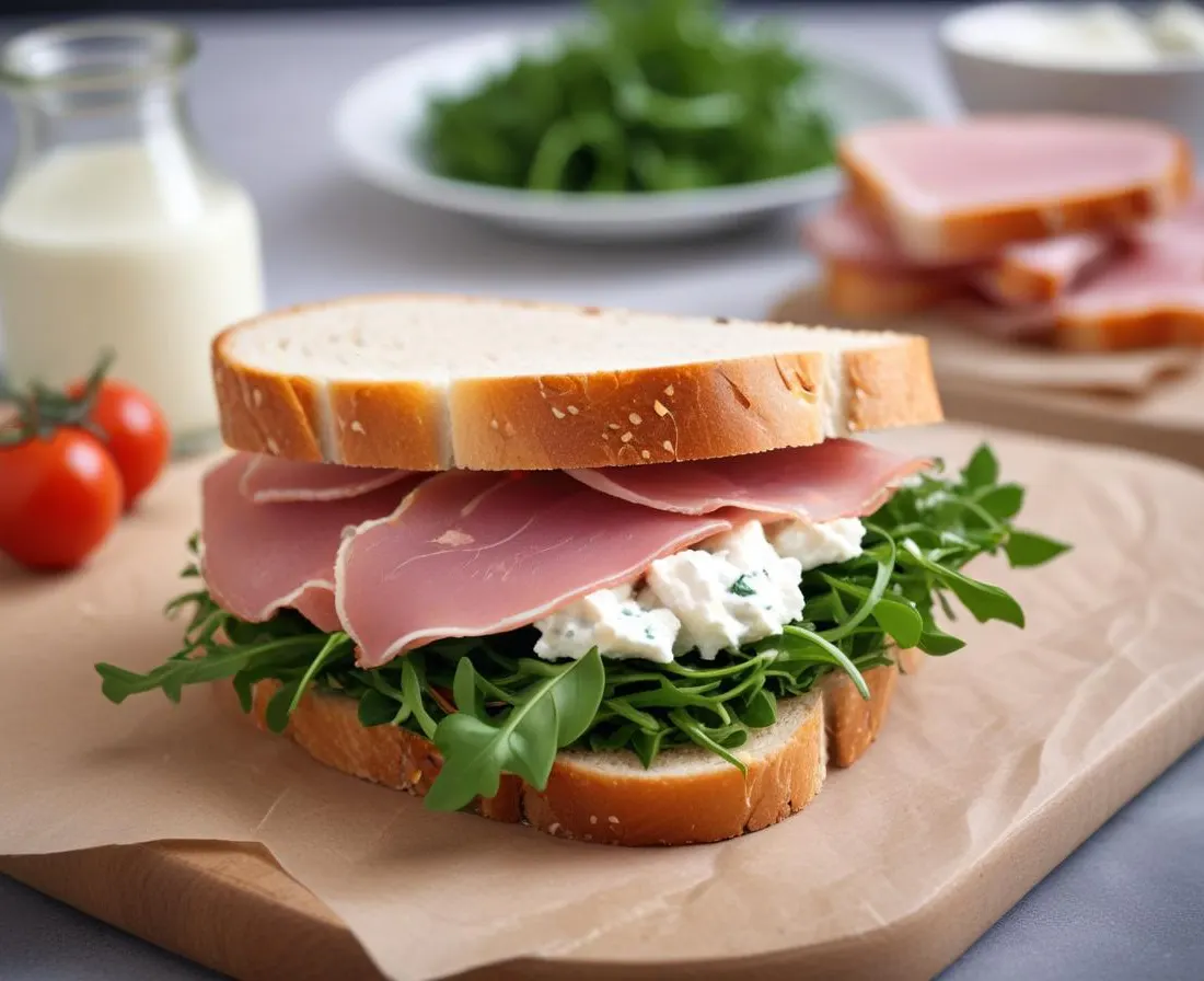Sandwich Gourmand au Jambon Cru, Chèvre Frais et Roquette