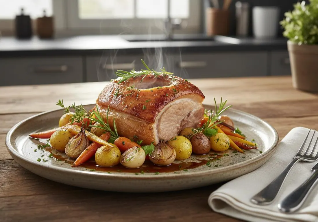 Rouelle de Porc Confite au Four et ses Petits Légumes
