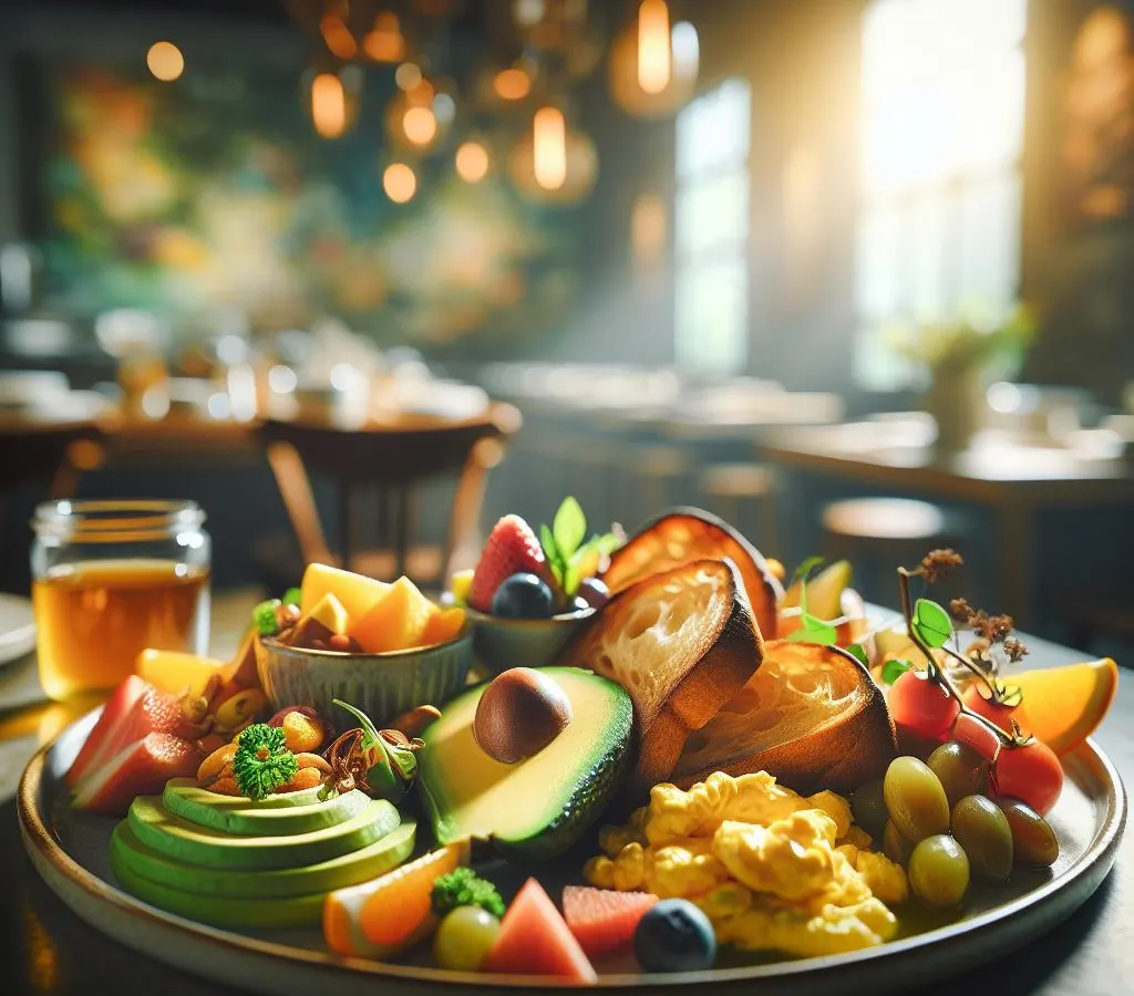 Brunch Gourmand : Pain Grillé, Oeufs Brouillés, Avocat et Fruits Frais