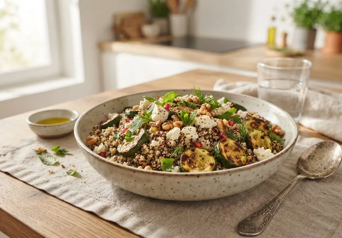 Salade de quinoa aux courgettes rôties et feta