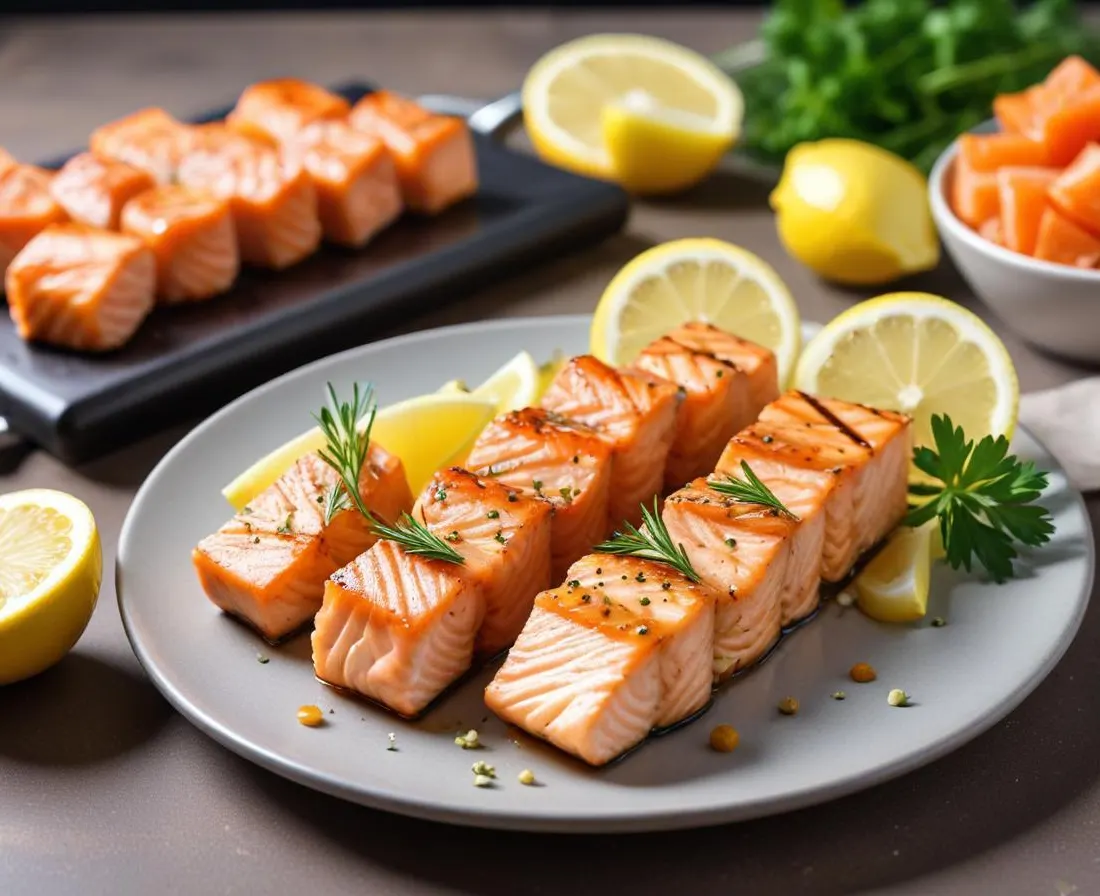Brochettes de saumon à l’aneth et citron grillé