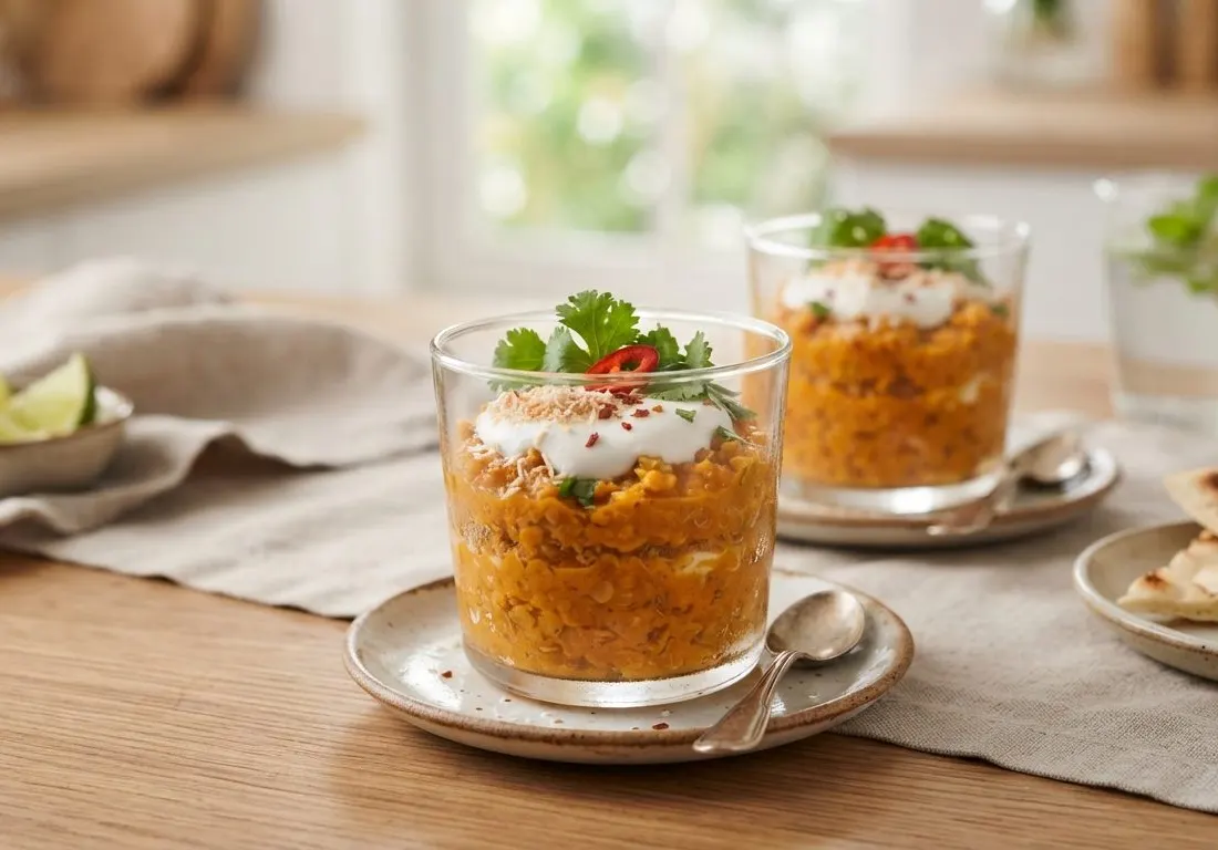 Verrines de Lentilles Corail au Curry et Crème de Coco