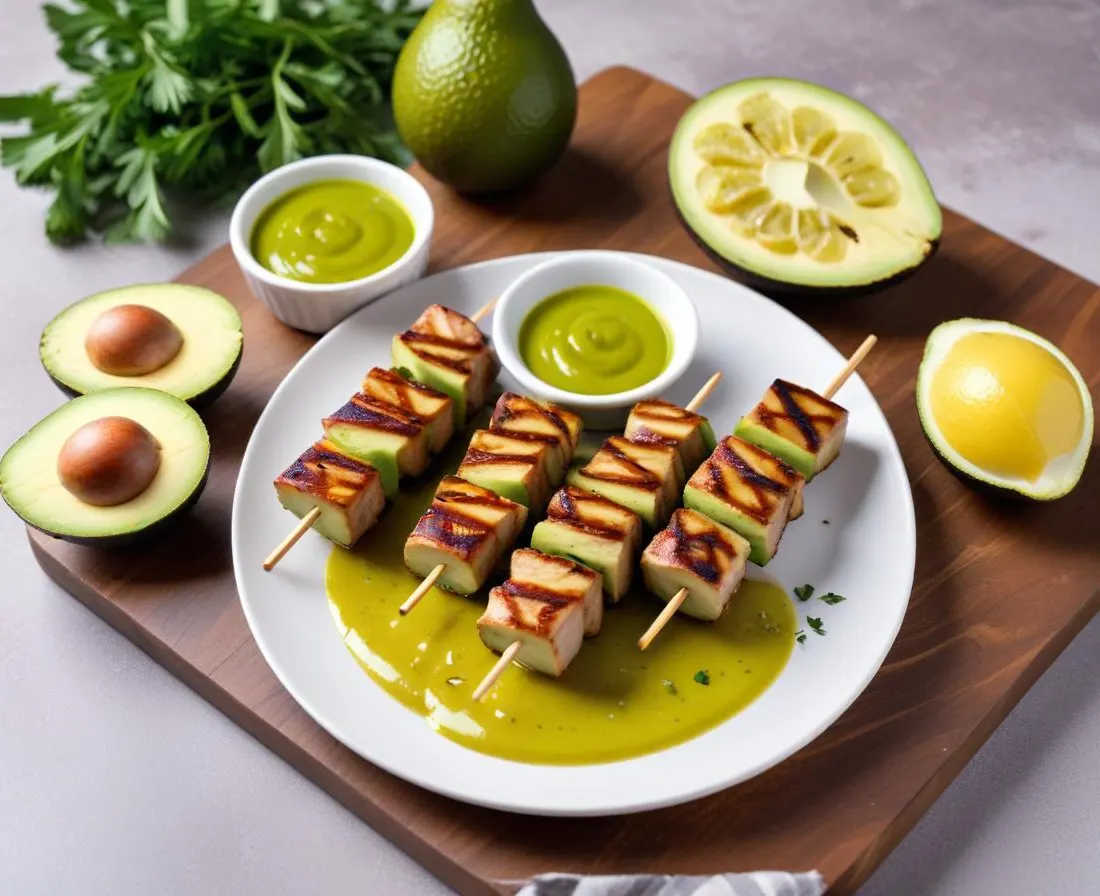 Brochettes d’avocats grillés et sauce citron vert