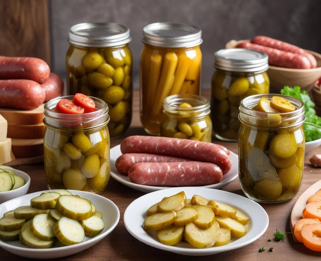 Verrines de saucisson sec, pickles et cornichons