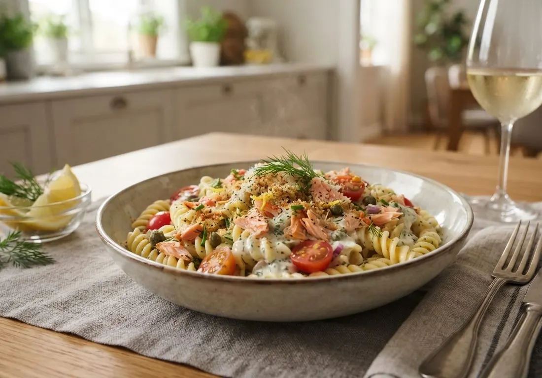 Fusilli à la truite fumée et crème de citron
