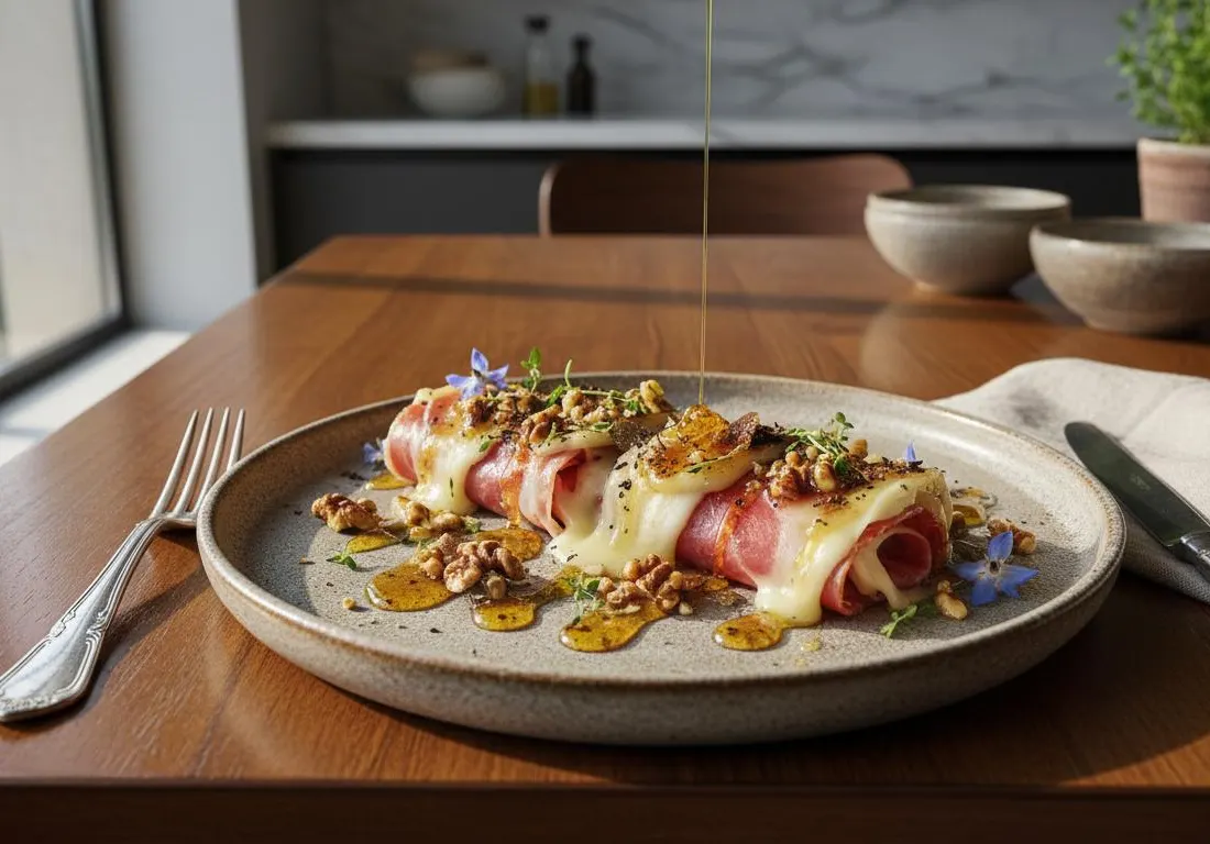 Involtini de Parme à la Raclette Fumée, Noix et Miel de Truffe