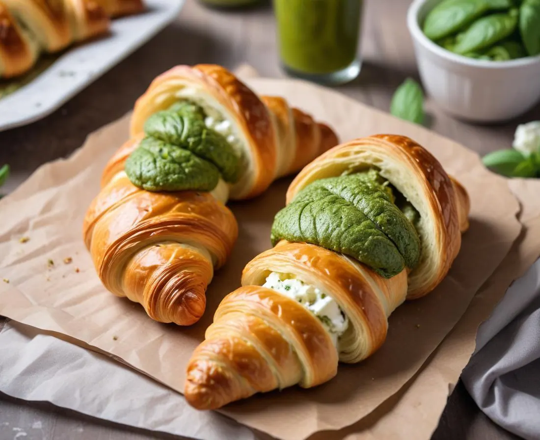 Croissants feuilletés au pesto et chèvre
