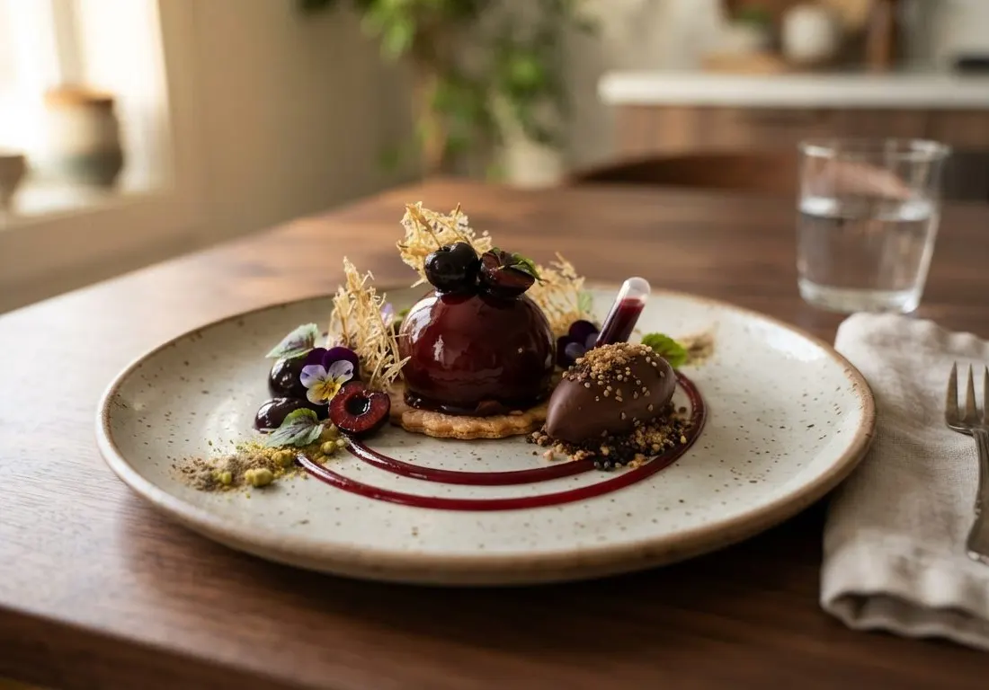 Sphère de Foin Fumé, Mousse de Lait Cru et Gelée d'Épicéa