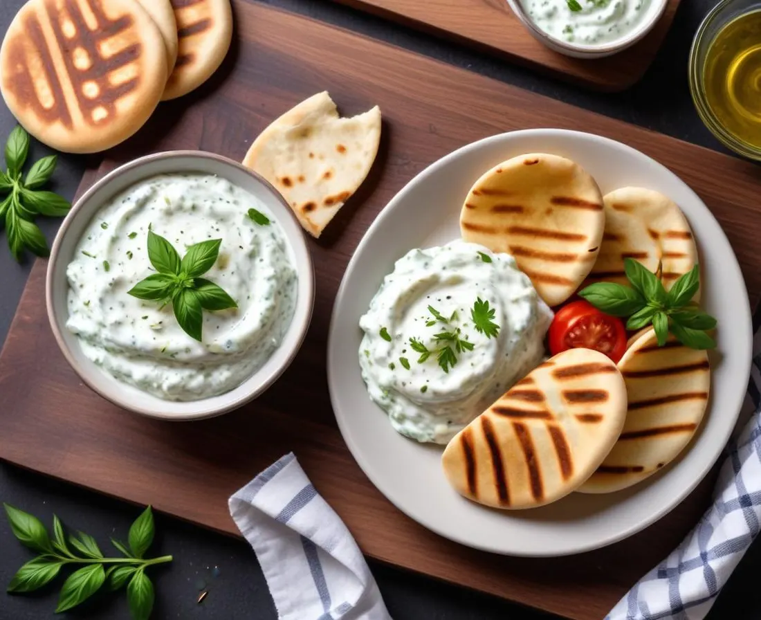 Tzatziki maison et pain pita grillé