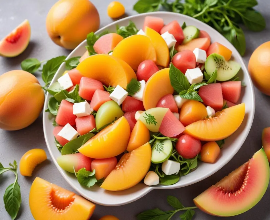 Salade estivale de pêches, abricots et melon