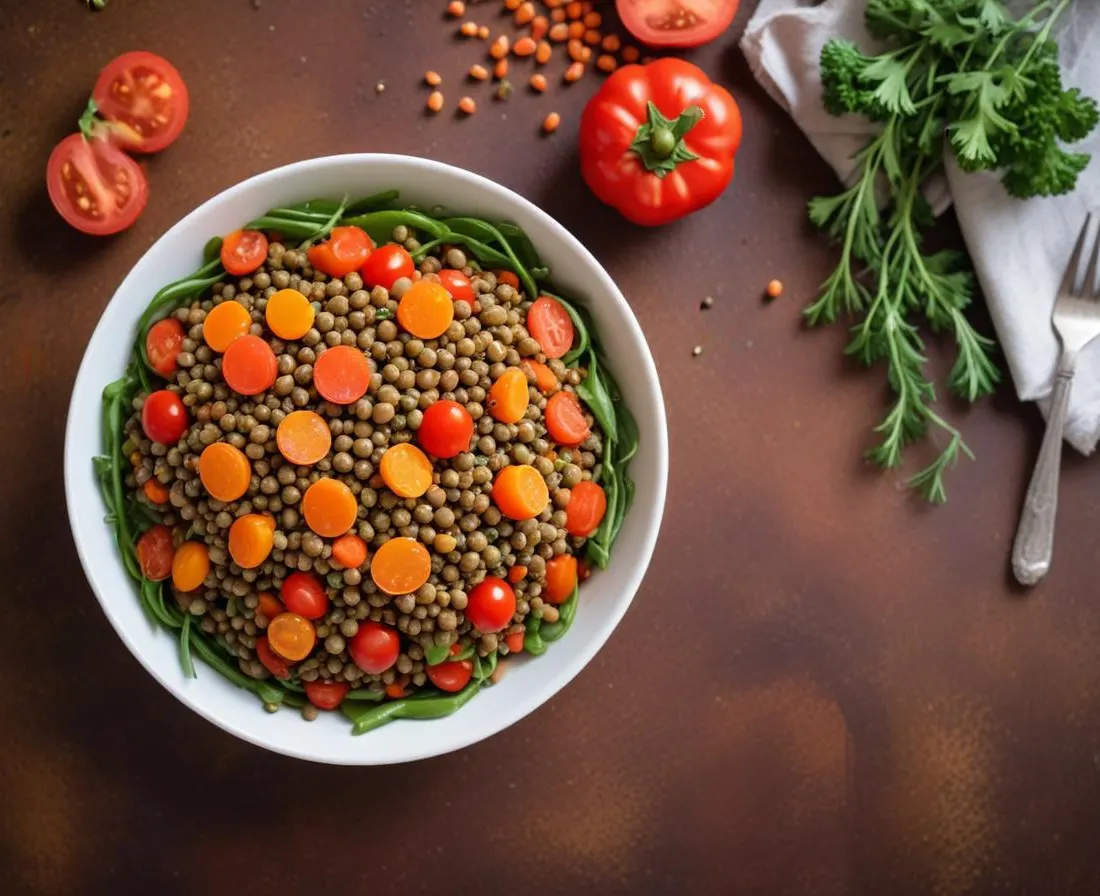 Salade tiède de lentilles corail et légumes d'automne rôtis