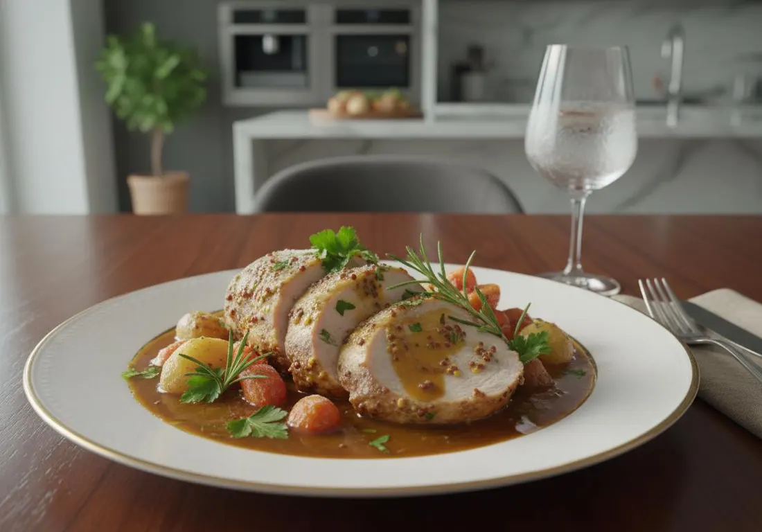 Rôti de dinde à la moutarde et fond de veau au Cookeo (congelé)