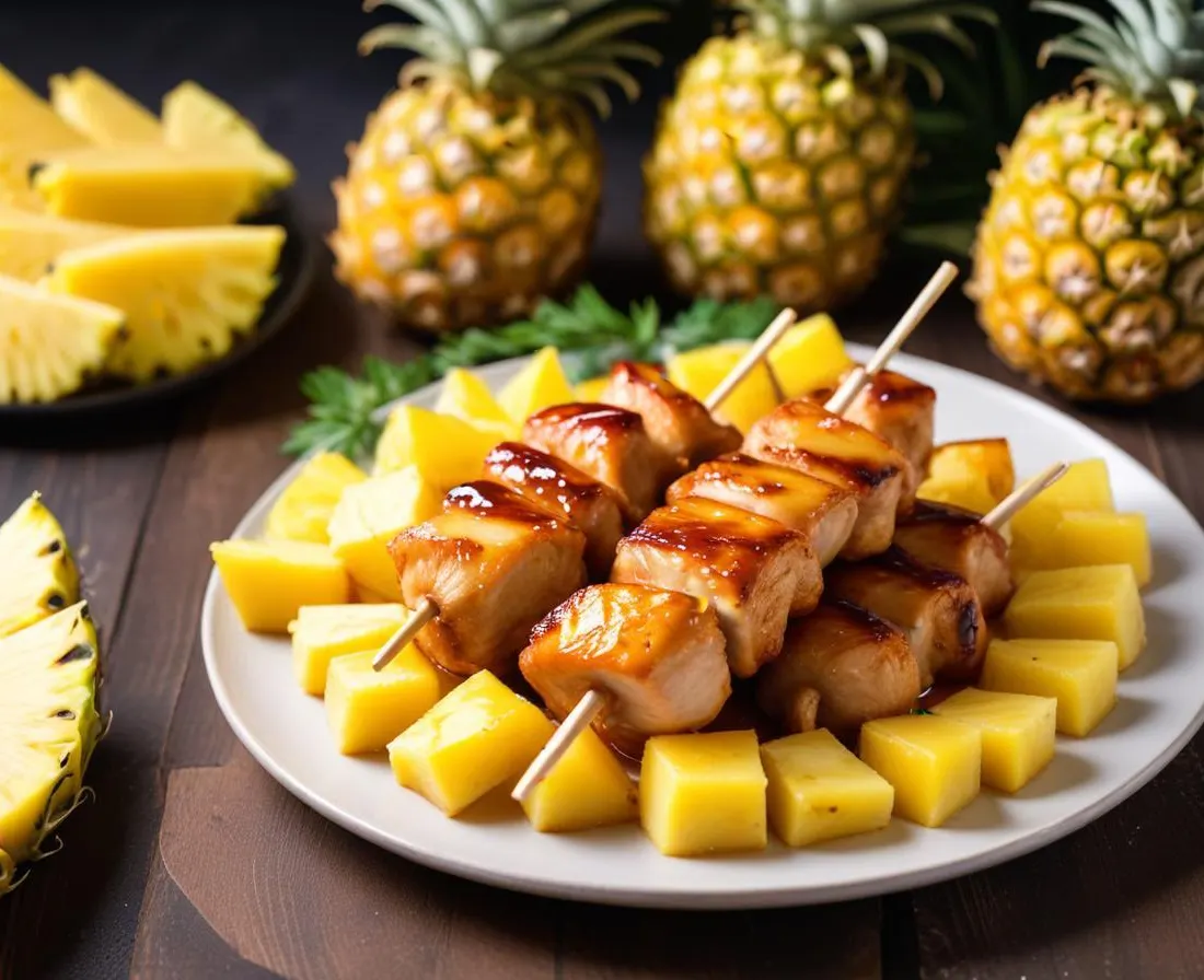 Brochettes de poulet et ananas caramélisé