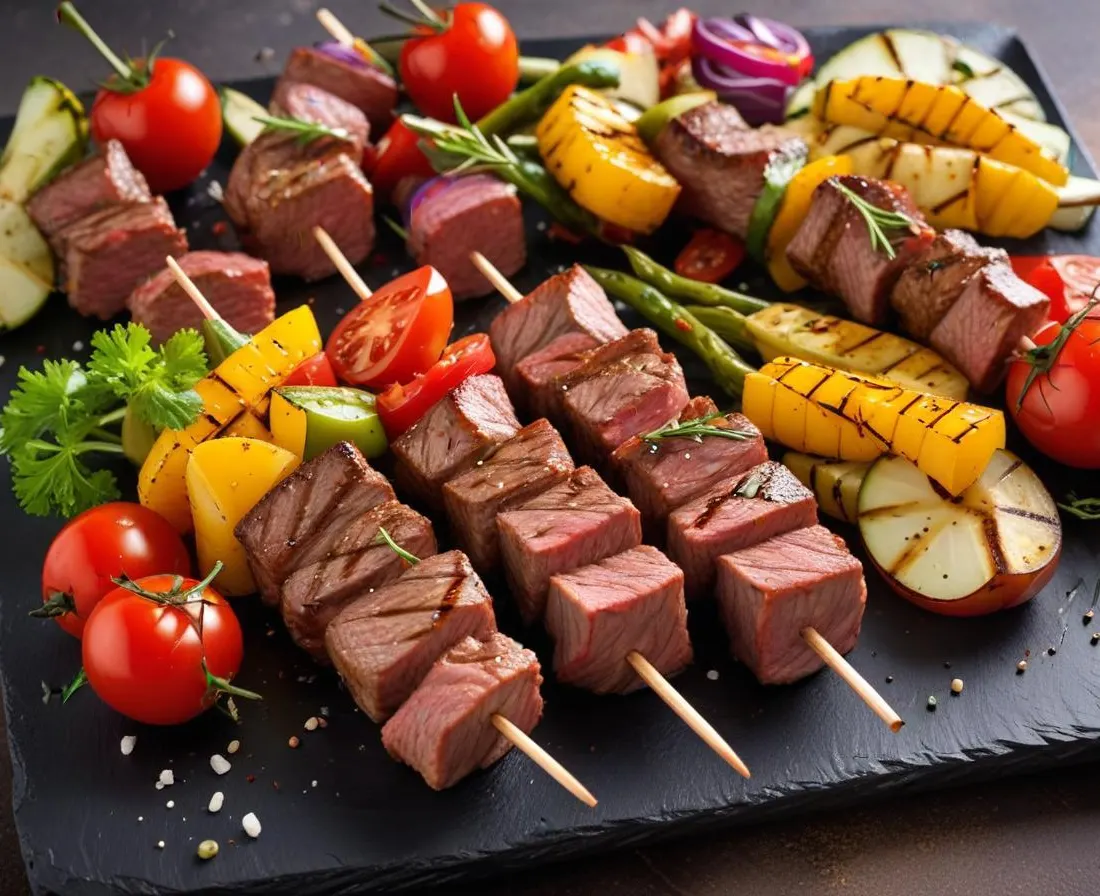 Brochettes de Bœuf Marinées et Légumes Grillés