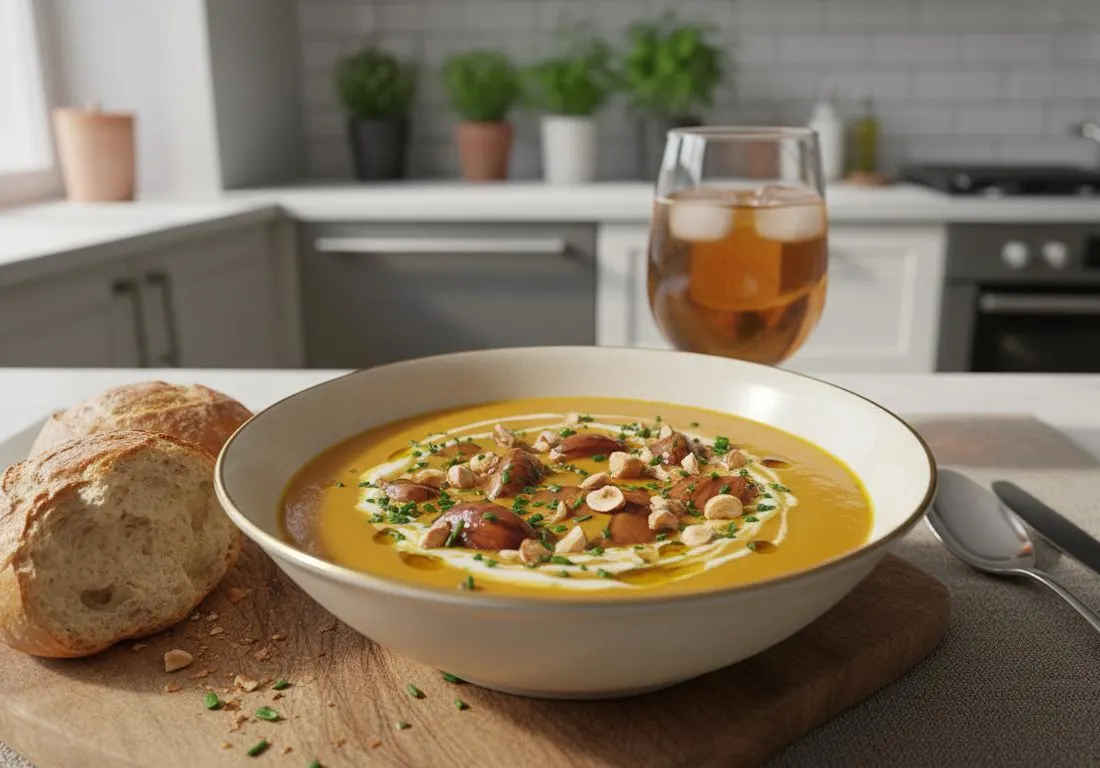 Velouté de Potiron aux Châtaignes et Éclats de Noisettes