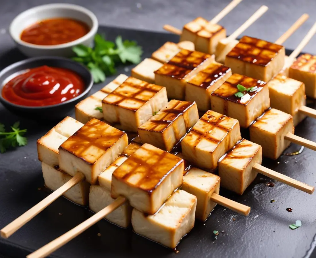 Brochettes de tofu mariné à la sauce soja