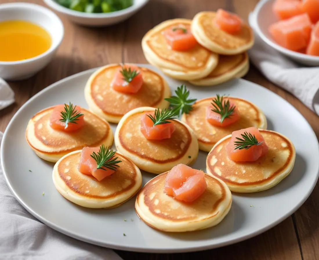 Mini-pancakes salés au saumon et aneth