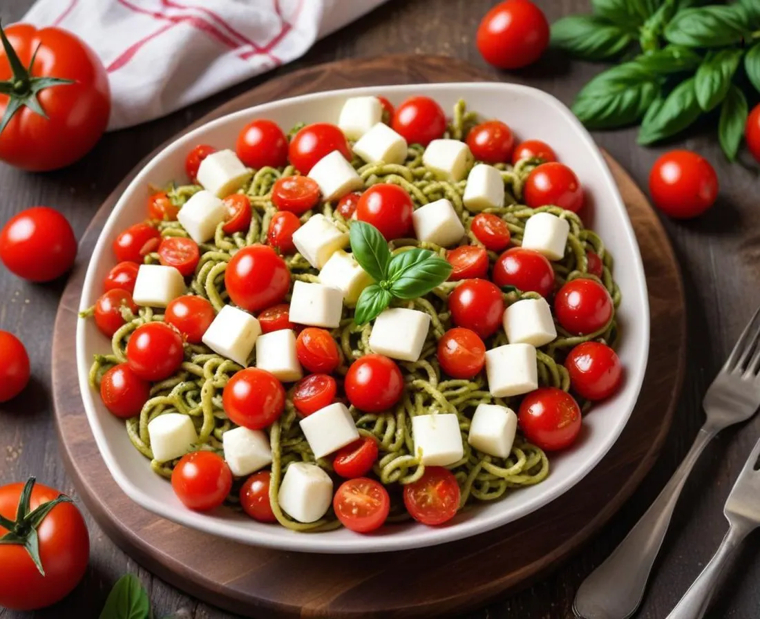 Salade de Pâtes au Pesto, Tomates Cerises et Mozzarella (à emporter)