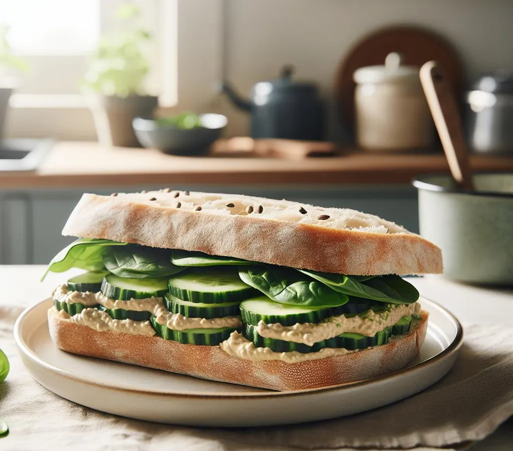 Sandwich Complet au Houmous, Concombre et Épinards