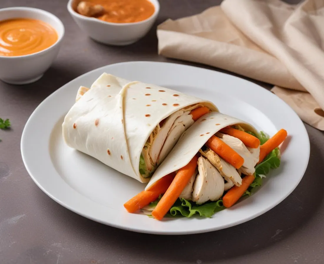 Wrap au poulet rôti, carottes râpées et sauce au yaourt