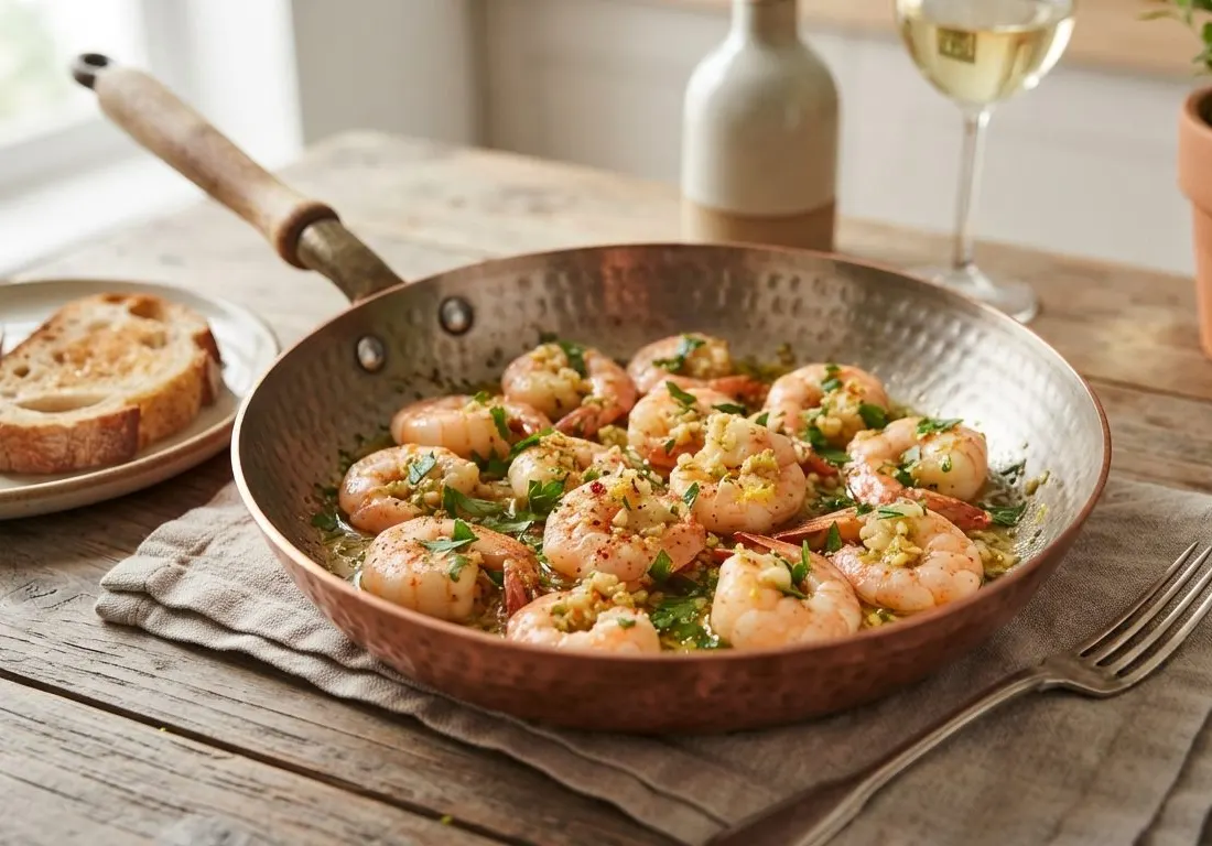 Poêlée minute de crevettes à l'ail, citron et persil