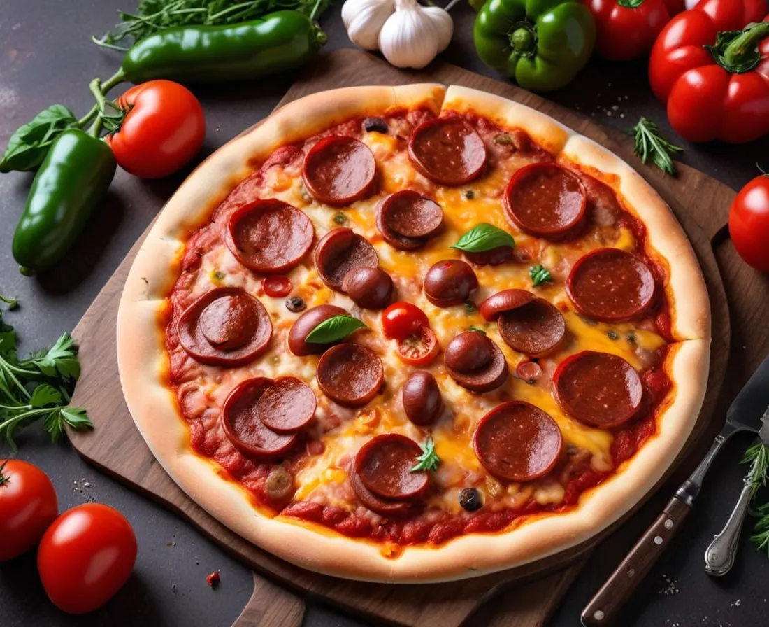 Pizza Chorizo Merguez et Poivrons Colorés